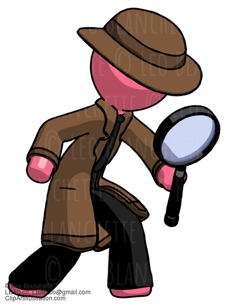 Pink Detective Man Inspecting With Large Magnifying Glass Right #1664