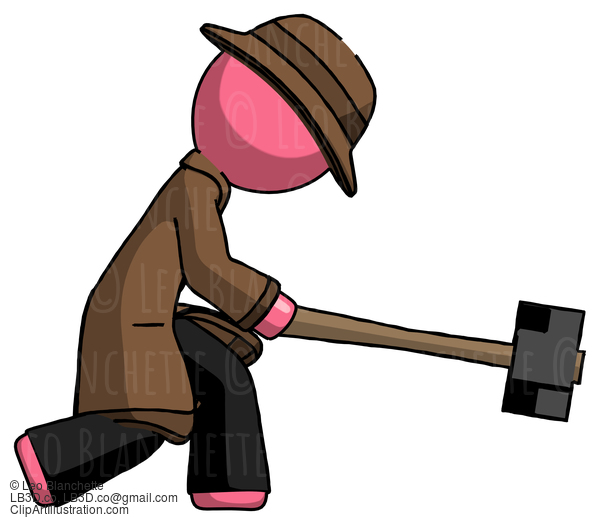 Pink Detective Man Hitting With Sledgehammer, Or Smashing Something #1665