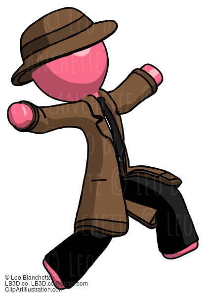 Pink Detective Man Running Away In Hysterical Panic Direction Right #1666