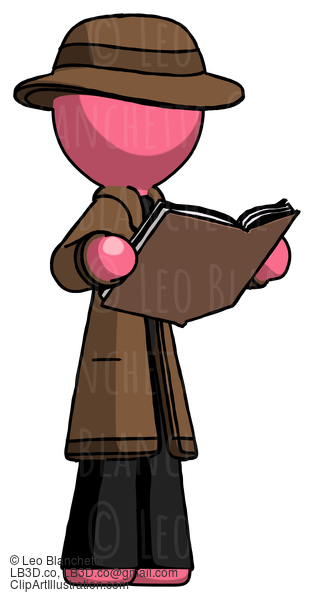 Pink Detective Man Reading Book While Standing Up Facing Away #1667