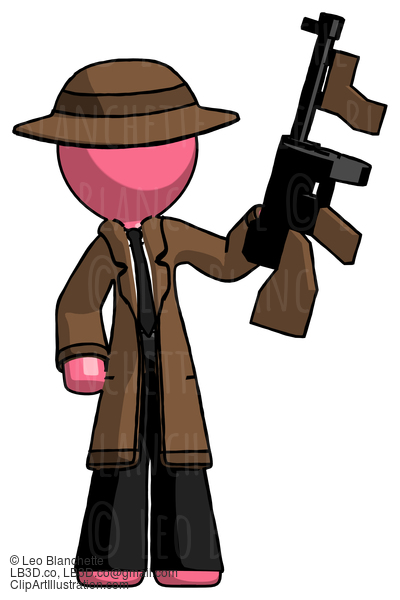 Pink Detective Man Holding Tommygun #1673