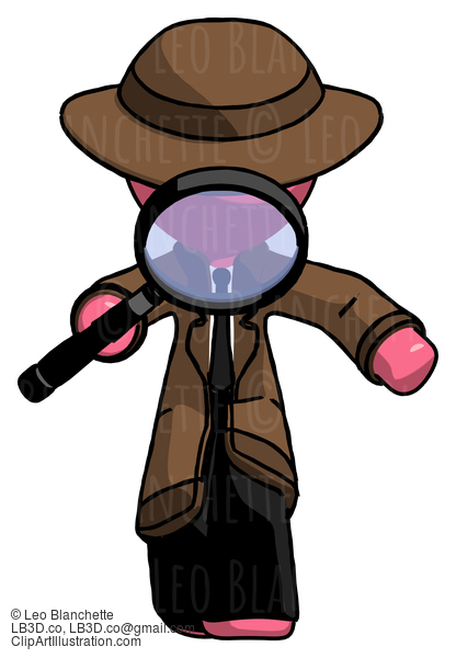 Pink Detective Man Looking Down Through Magnifying Glass #1677