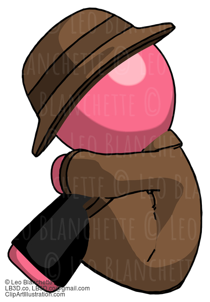 Pink Detective Man Sitting With Head Down Facing Sideways Left #1678