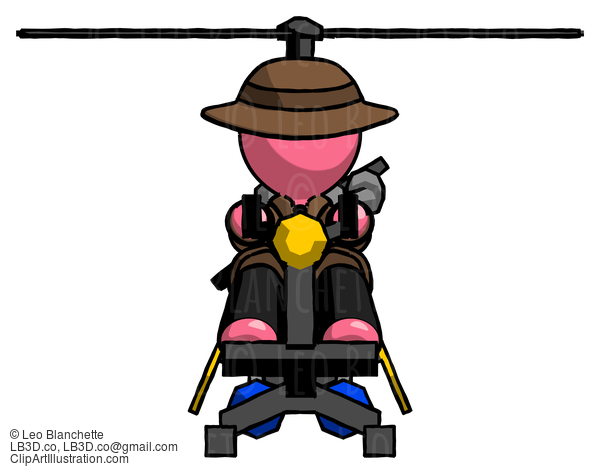 Pink Detective Man Flying In Gyrocopter Front View #1679