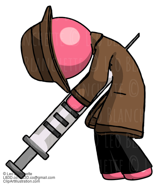 Pink Detective Man Lethal Injection, Impaled On Syringe #1682