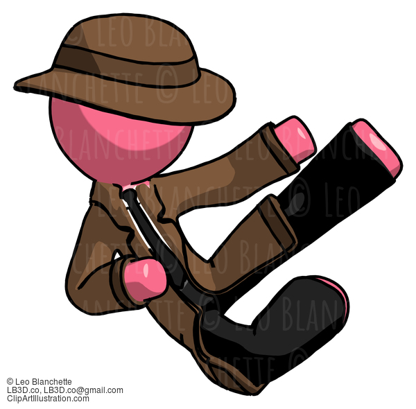 Pink Detective Man Flying Ninja Kick Right #1684