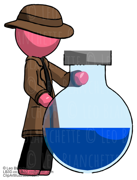 Pink Detective Man Standing Beside Large Round Flask Or Beaker #1687