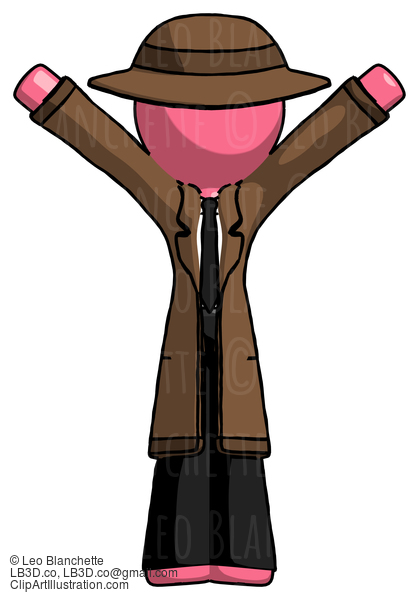 Pink Detective Man With Arms Out Joyfully #1689