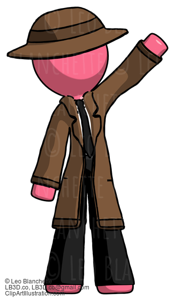 Pink Detective Man Waving Emphatically With Left Arm #1690