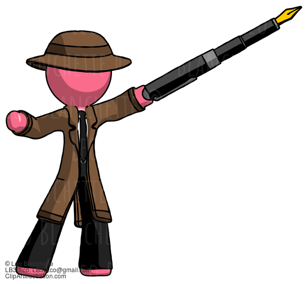 Pink Detective Man Pen Is Mightier Than The Sword Calligraphy Pose #1691