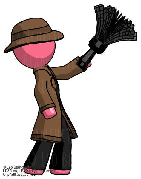 Pink Detective Man Dusting With Feather Duster Upwards #1692