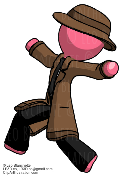 Pink Detective Man Running Away In Hysterical Panic Direction Left #1693