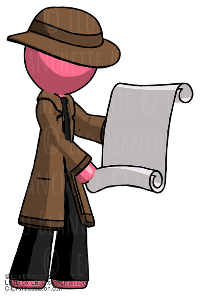 Pink Detective Man Holding Blueprints Or Scroll #1694