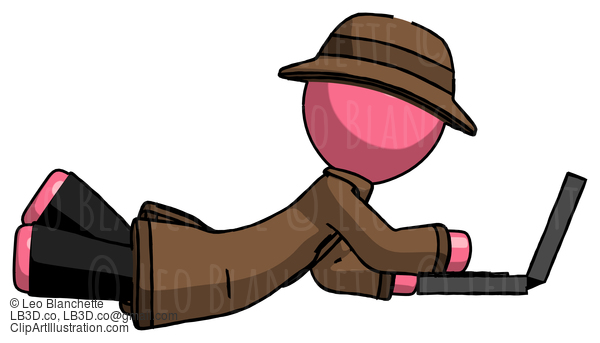 Pink Detective Man Using Laptop Computer While Lying On Floor Side View #1696