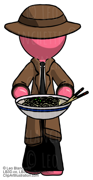 Pink Detective Man Serving Or Presenting Noodles #1697