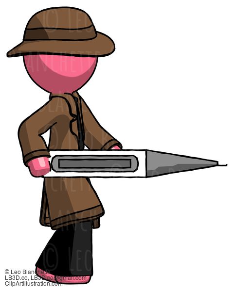 Pink Detective Man Walking With Large Thermometer #1699