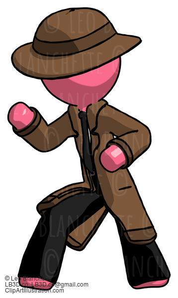 Pink Detective Man Martial Arts Defense Pose Left #1700