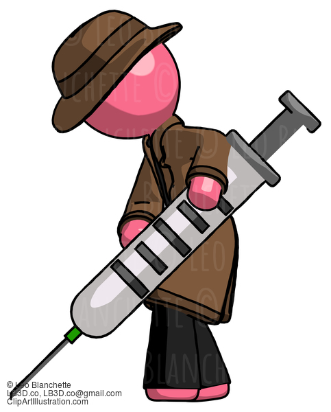 Pink Detective Man Using Syringe Giving Injection #1701