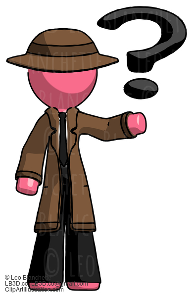 Pink Detective Man Holding Question Mark To Right #1704