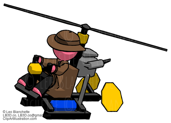 Pink Detective Man Flying In Gyrocopter Front Side Angle Top View #1710