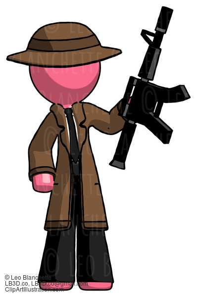 Pink Detective Man Holding Automatic Gun #1714