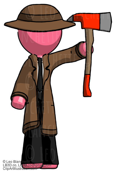 Pink Detective Man Holding Up Red Firefighter’S Ax #1717