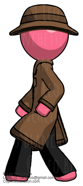 Pink Detective Man Walking Left Side View #1720