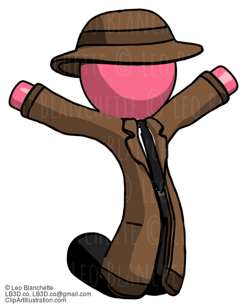 Pink Detective Man Jumping Or Kneeling With Gladness #1721