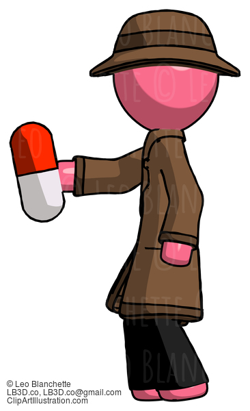 Pink Detective Man Holding Red Pill Walking To Left #1722