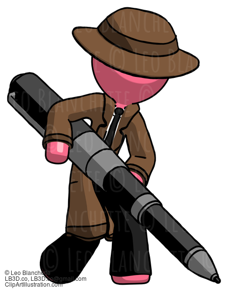 Pink Detective Man Writing With A Really Big Pen #1723