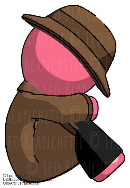 Pink Detective Man Sitting With Head Down Facing Sideways Right #1724