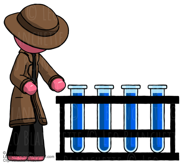 Pink Detective Man Using Test Tubes Or Vials On Rack #1727