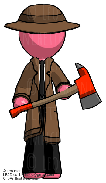 Pink Detective Man Holding Red Fire Fighter’S Ax #1736