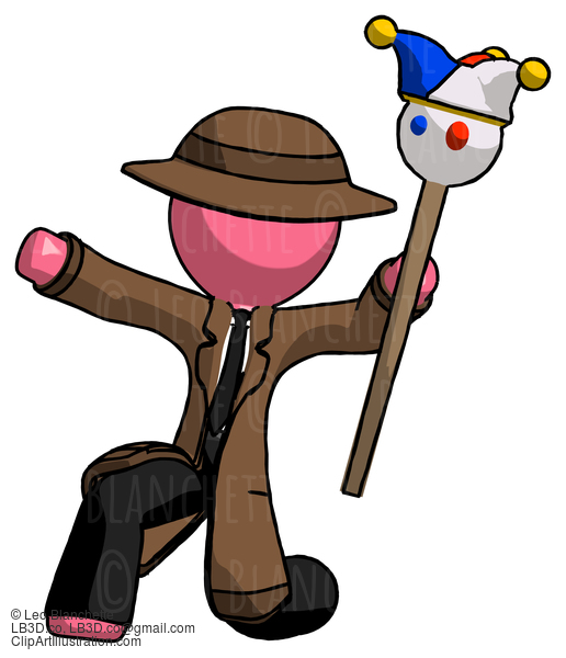 Pink Detective Man Holding Jester Staff Posing Charismatically #1743