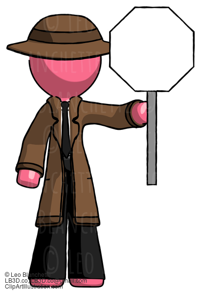 Pink Detective Man Holding Stop Sign #1744