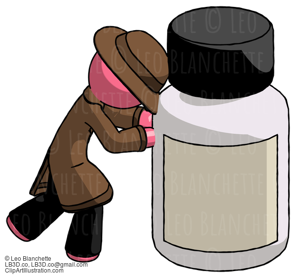 Pink Detective Man Pushing Large Medicine Bottle #1746