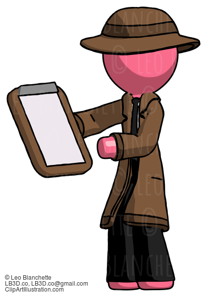 Pink Detective Man Reviewing Stuff On Clipboard #1747