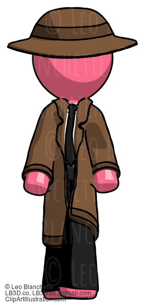 Pink Detective Man Walking Front View #1748