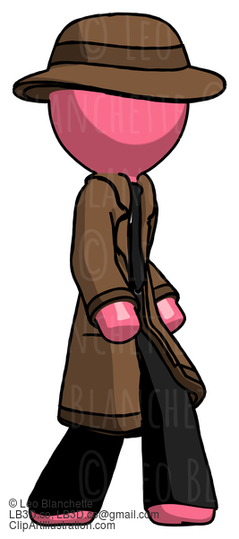 Pink Detective Man Walking Turned Right Front View #1750