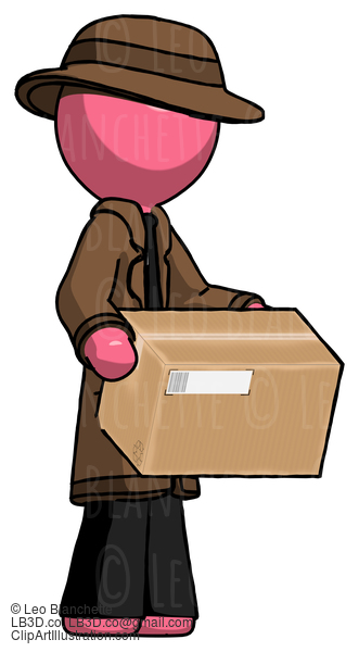 Pink Detective Man Holding Package To Send Or Recieve In Mail #1752