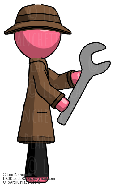 Pink Detective Man Using Wrench Adjusting Something To Right #1754