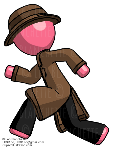 Pink Detective Man Running Fast Left #1756