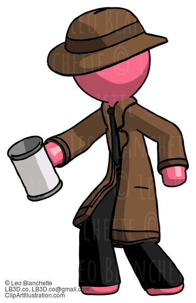 Pink Detective Man Begger Holding Can Begging Or Asking For Charity Facing Left #1758