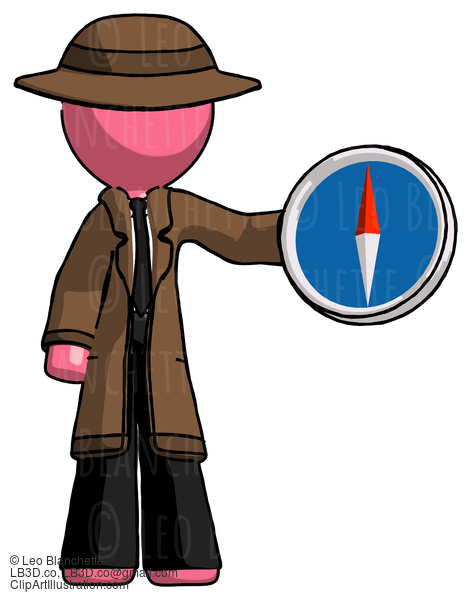 Pink Detective Man Holding A Large Compass #1760