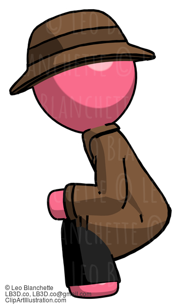 Pink Detective Man Squatting Facing Left #1763