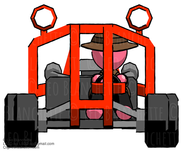 Pink Detective Man Riding Sports Buggy Front View #1766