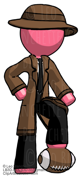 Pink Detective Man Standing With Foot On Football #1767