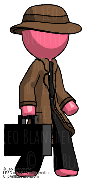 Pink Detective Man Walking With Briefcase To The Right #1768