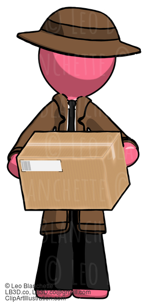 Pink Detective Man Holding Box Sent Or Arriving In Mail #1773