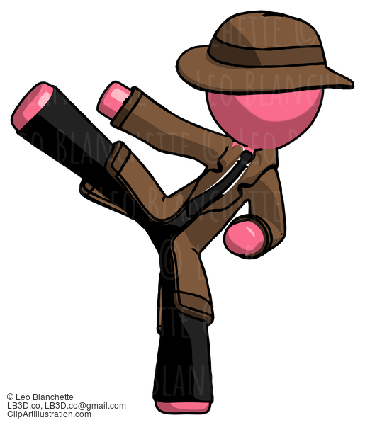 Pink Detective Man Ninja Kick Left #1776